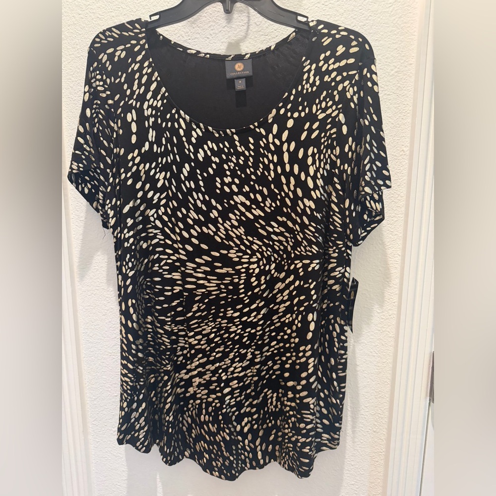 JM Collection Black and White Swirl Short Sleeve Top